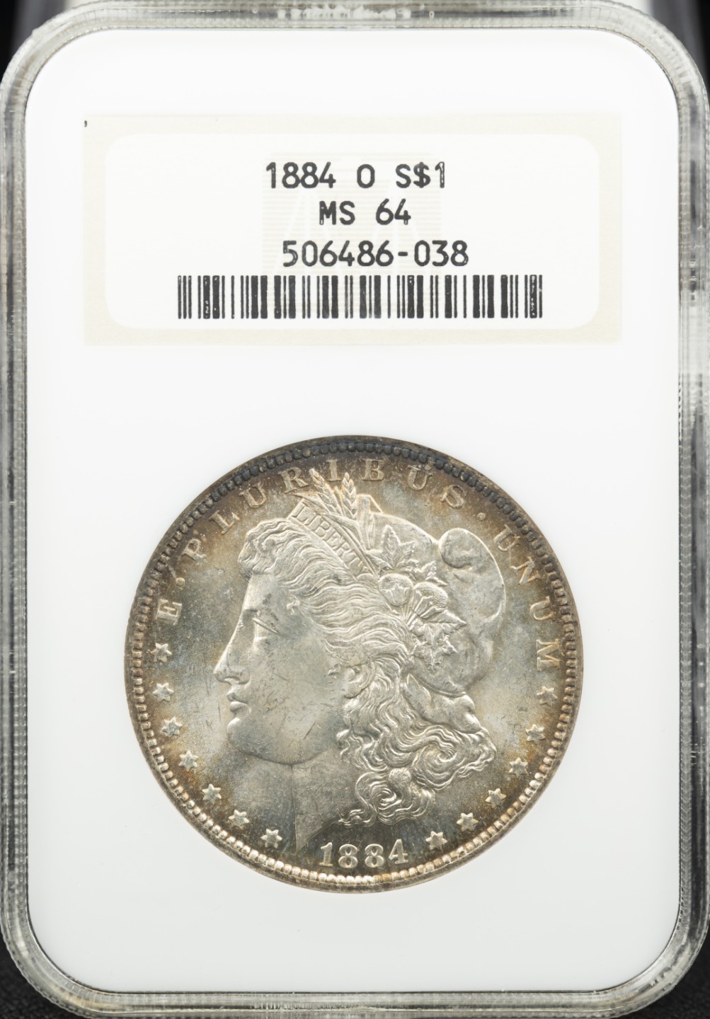 万国钱币拍卖第005期 1884O美国摩根1美元大银，老盒金彩，车轮转光。