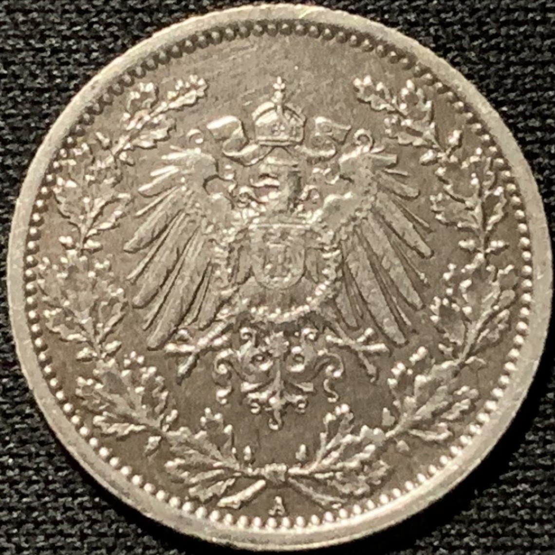 紫瑗钱币——第262期拍卖 德国 1918年 A厂 第二帝国 长翅 1/2马克 2.77克 0.9银