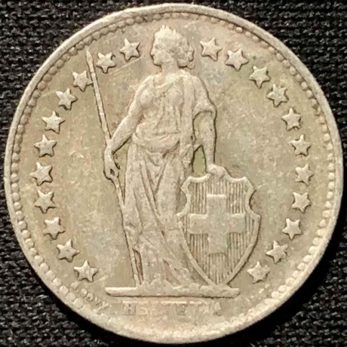 紫瑗钱币——第262期拍卖 瑞士 1950年 赫尔维蒂亚 1/2法郎 2.5克 0.835银