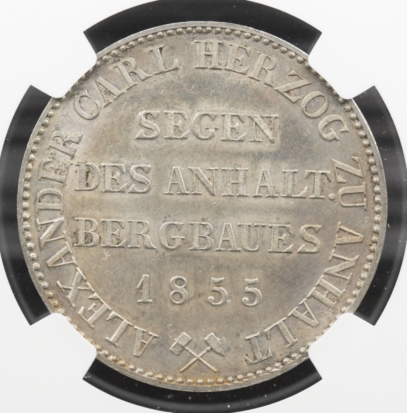 万国钱币拍卖第005期 1855年德国安哈特-贝恩堡小熊爬墙矿业祈祷1泰勒,亚军分，上面只有一个66遥不可及，亚军触手可及