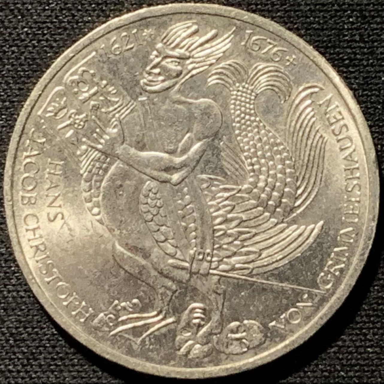 紫瑗钱币——第262期拍卖 联邦德国 1976年 D厂 格里姆·肖森逝世300周年 5马克 11.2克 0.625银 UNC