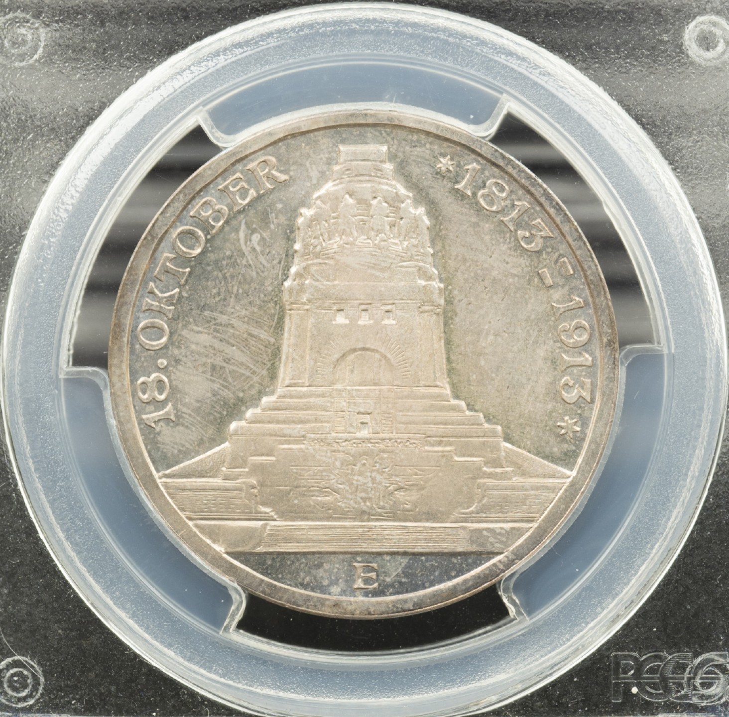 万国钱币拍卖第005期 德国萨克森莱比锡战功碑精制3马克，淡金一色包浆，高分DCAM难得。