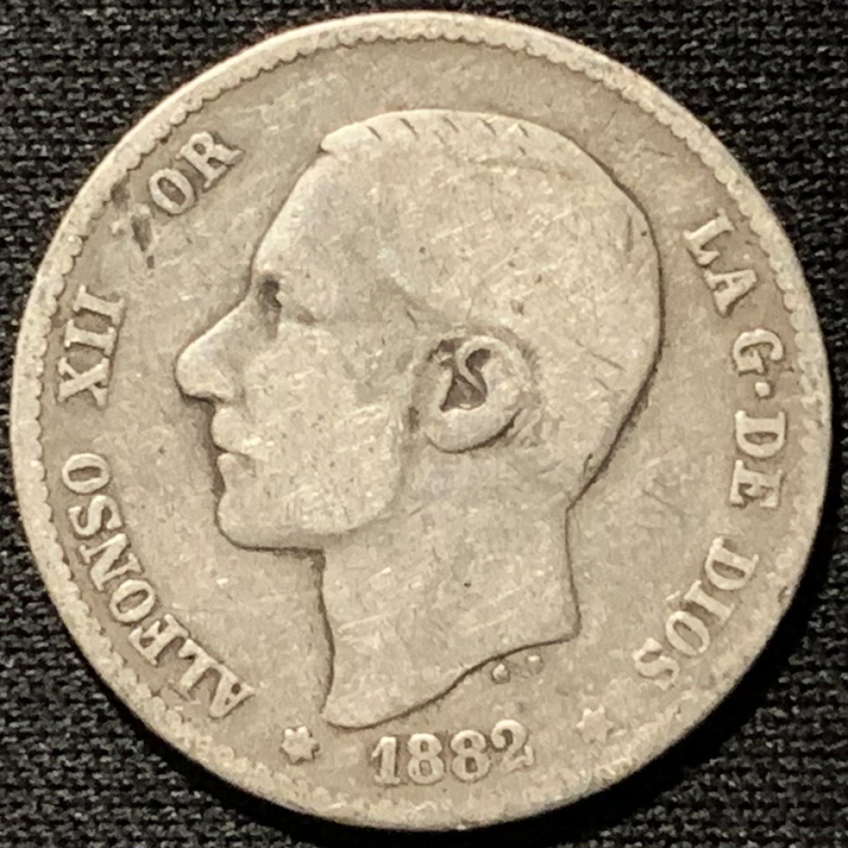 紫瑗钱币——第317期拍卖 西班牙 1882年 阿方索十二世 1比塞塔 5克 0.835银