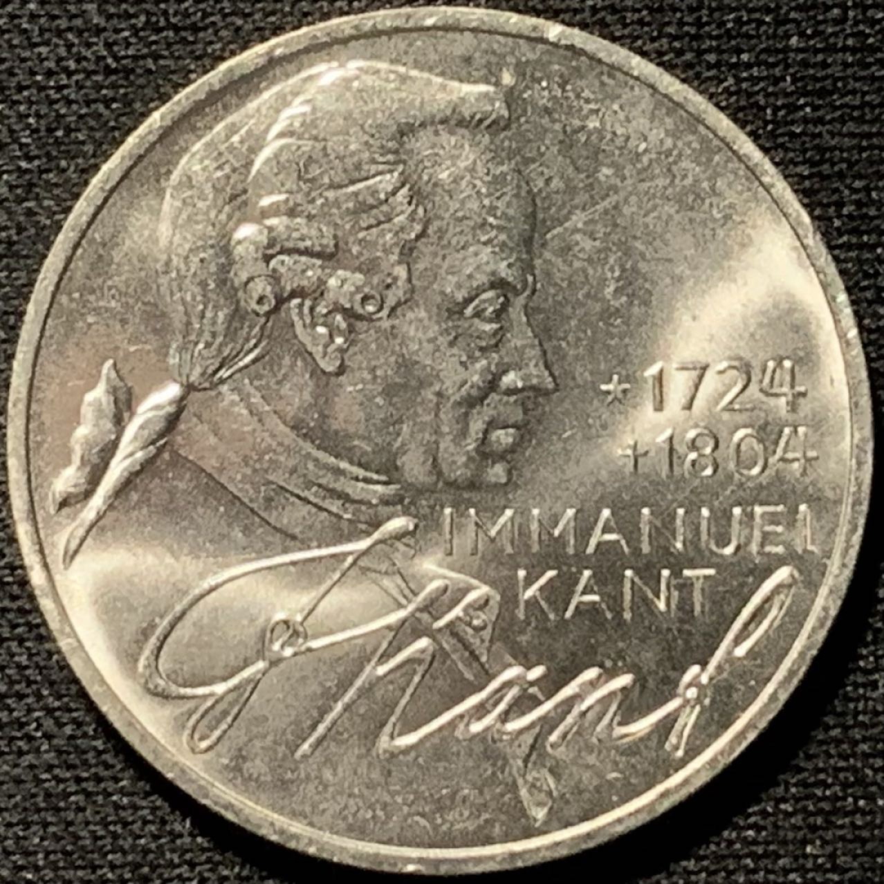 紫瑗钱币——第262期拍卖 联邦德国 1974年 D厂 康德诞辰250周年 5马克 11.2克 0.625银 UNC