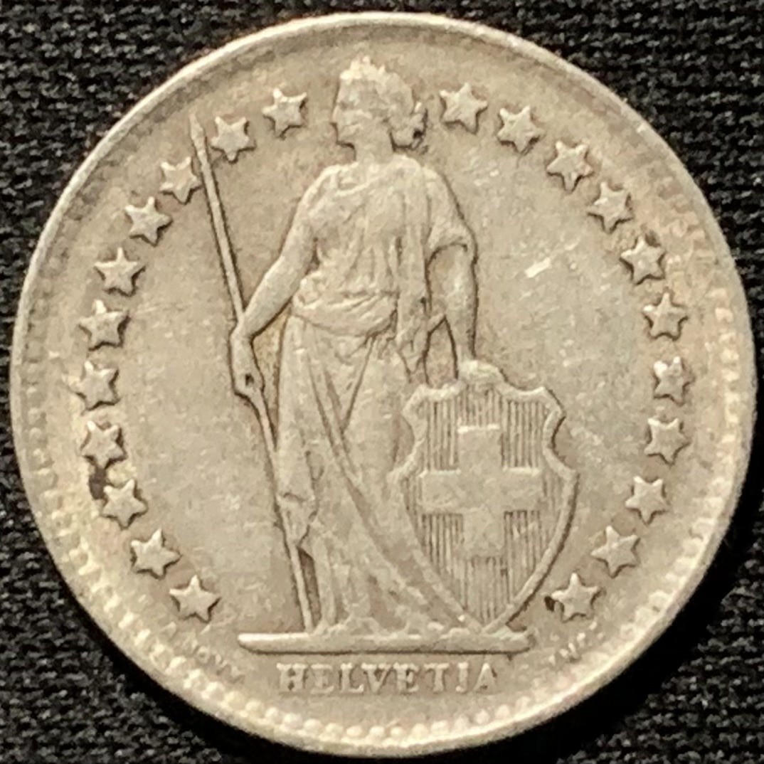紫瑗钱币——第262期拍卖 瑞士 1948年 赫尔维蒂亚 1/2法郎 2.5克 0.835银