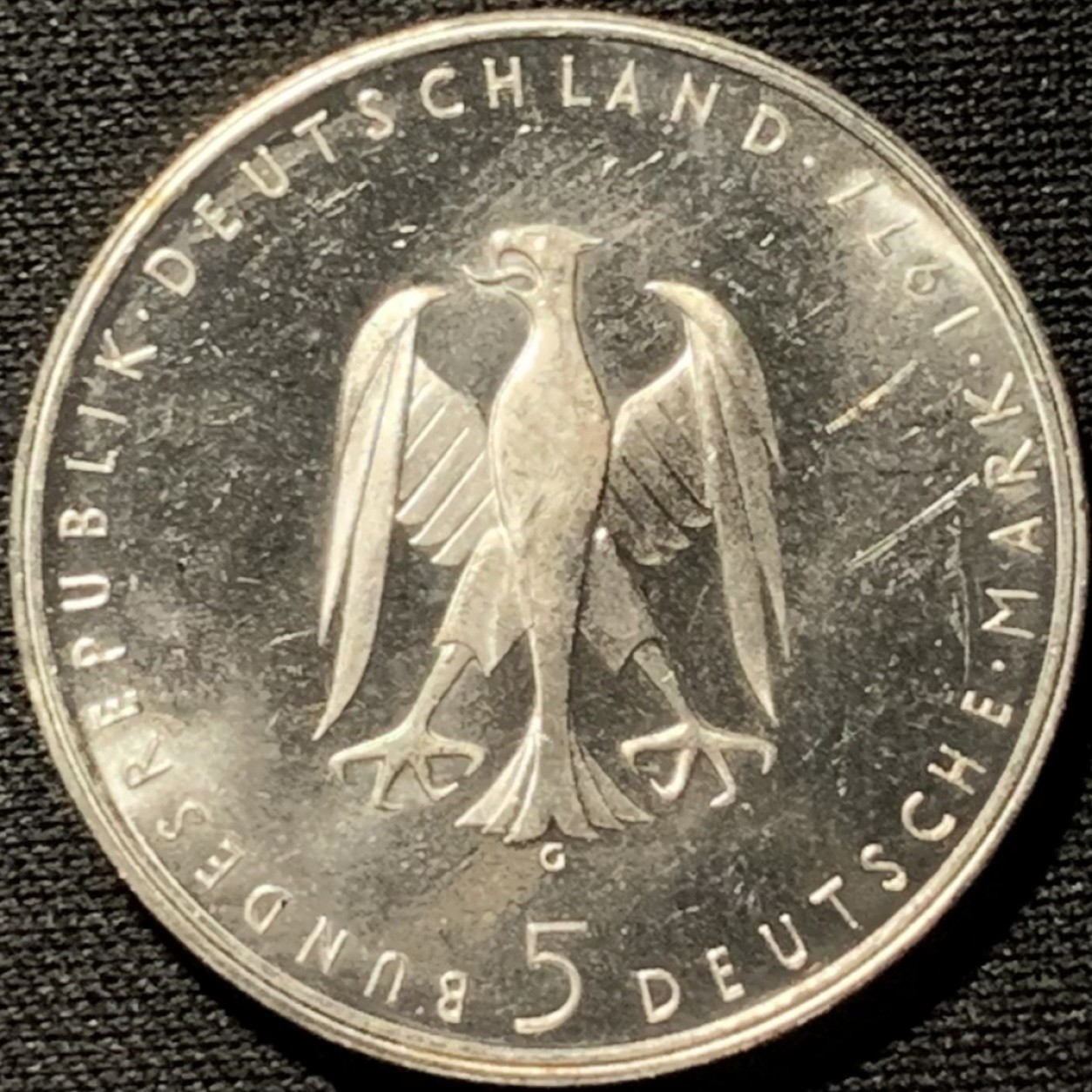 紫瑗钱币——第262期拍卖 联邦德国 1977年 G厂 克莱斯特诞辰100周年 5马克 11.2克 0.625银 UNC