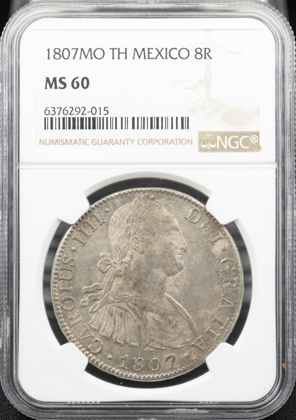 万国钱币拍卖第005期 1807MOTH西属墨西哥卡洛斯四世人像双柱8里亚尔