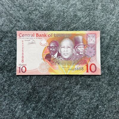 76th ¥¥ 🐰非洲钞2（同号钞，样票，靓号，首发冠，新日期和新签名） - 莱索托2013年10马洛蒂纸钞，豹子号888，（BA025888）