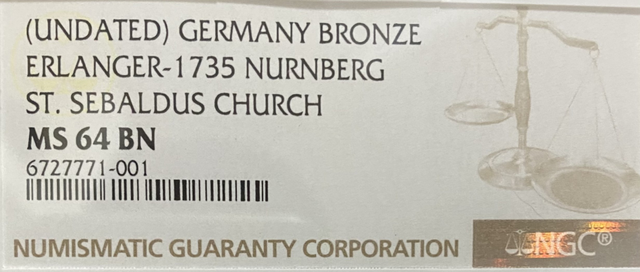 万国钱币拍卖第005期 19世纪德国纽伦堡北卡罗来纳大学教堂纪念大铜章，51MM，大盒装