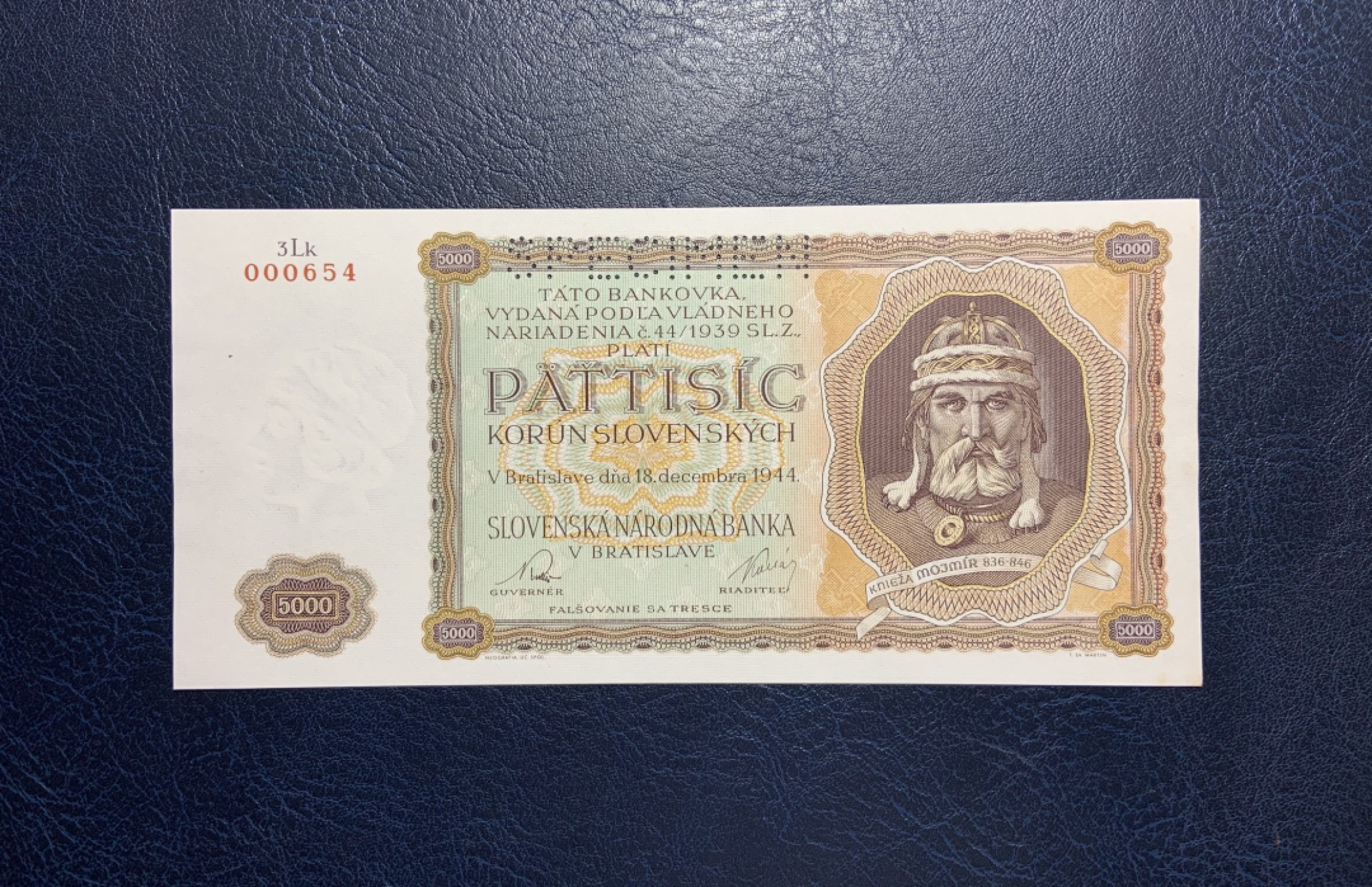 收藏联盟Quantum Auction 第246期拍卖 捷克斯洛伐克1944年5000克朗样票 品相UNC-  大摩拉维亚帝国缔造者
