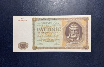 收藏联盟Quantum Auction 第246期拍卖 - 捷克斯洛伐克1944年5000克朗样票 品相UNC-  大摩拉维亚帝国缔造者