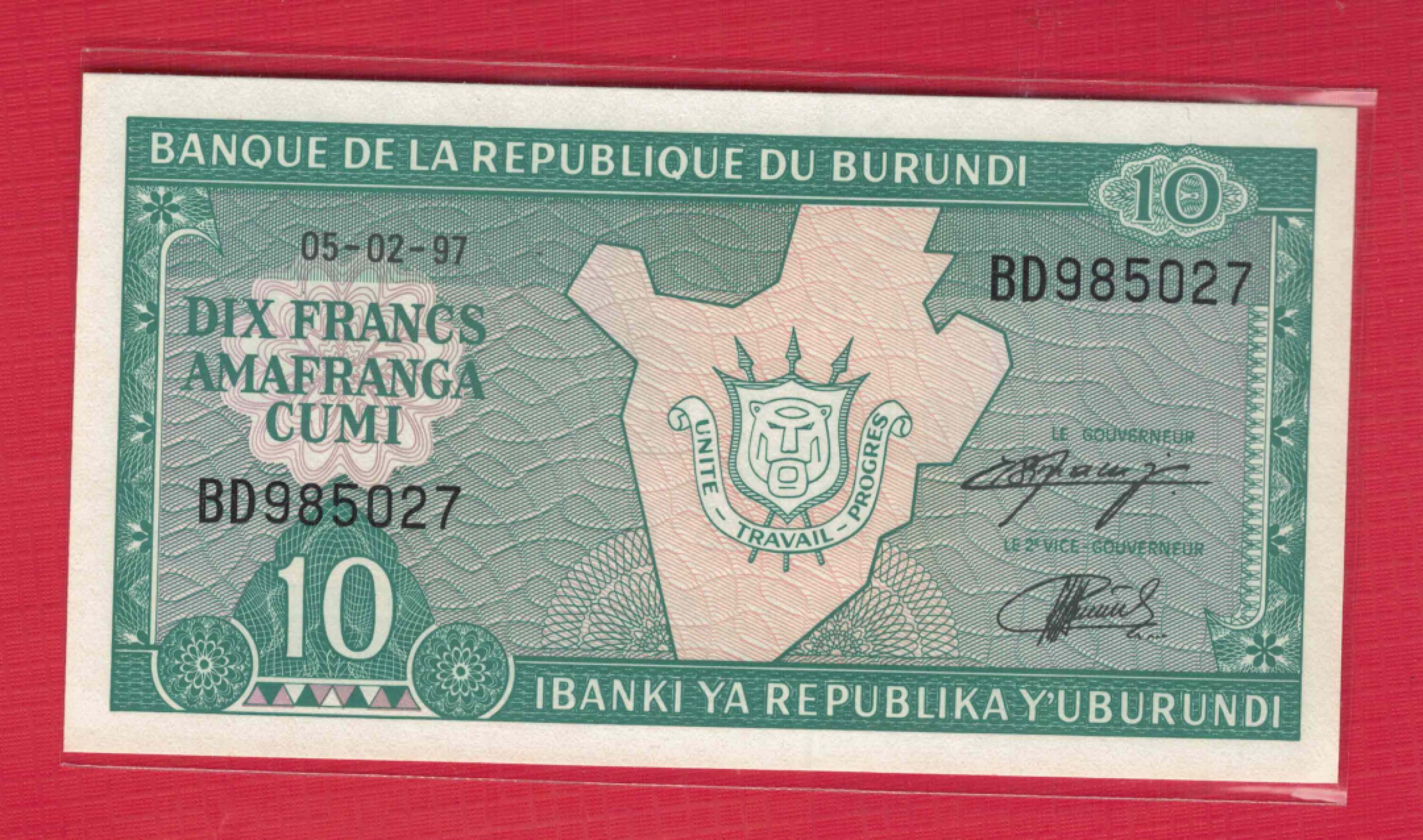 布隆迪10法郎 1997年 非洲纸币 实物图 UNC