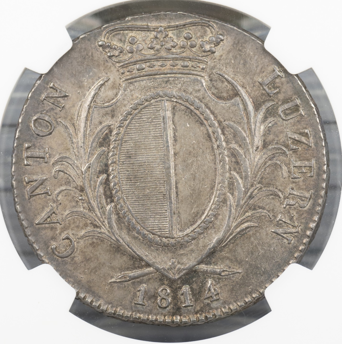 万国钱币拍卖第005期 1814瑞士卢瑟恩雇佣兵4法郎大银，原味包浆，低评状态。