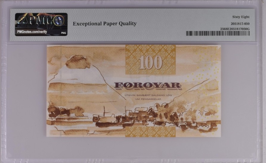 收藏联盟Quantum Auction 第246期拍卖 法罗群岛2002年100克朗 PMG68 无动感线初版 鱼尾巴