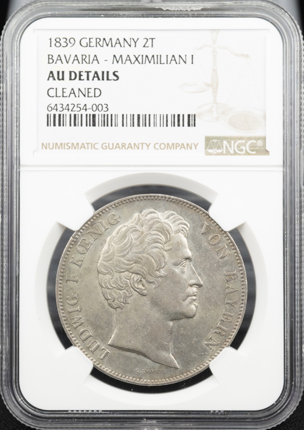 万国钱币拍卖第005期 1839年巴伐利亚路德维希一世选帝侯历史泰勒2泰勒，纸袋包浆。