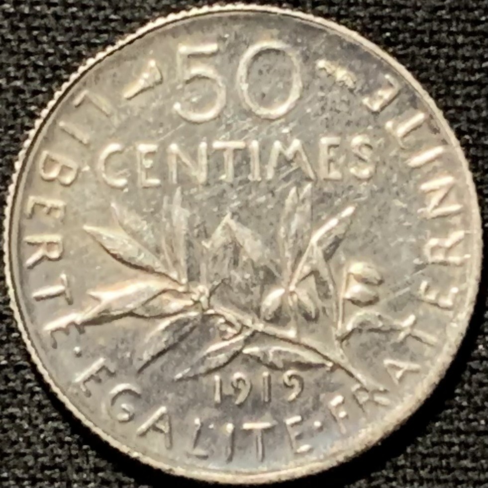 紫瑗钱币——第264期拍卖 法国 1919年 播种女神 50分 2.5克 0.835银