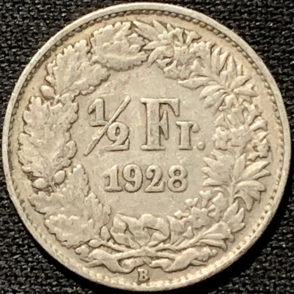 紫瑗钱币——第264期拍卖 瑞士 1928年 赫尔维蒂亚 1/2法郎 2.5克 0.835银