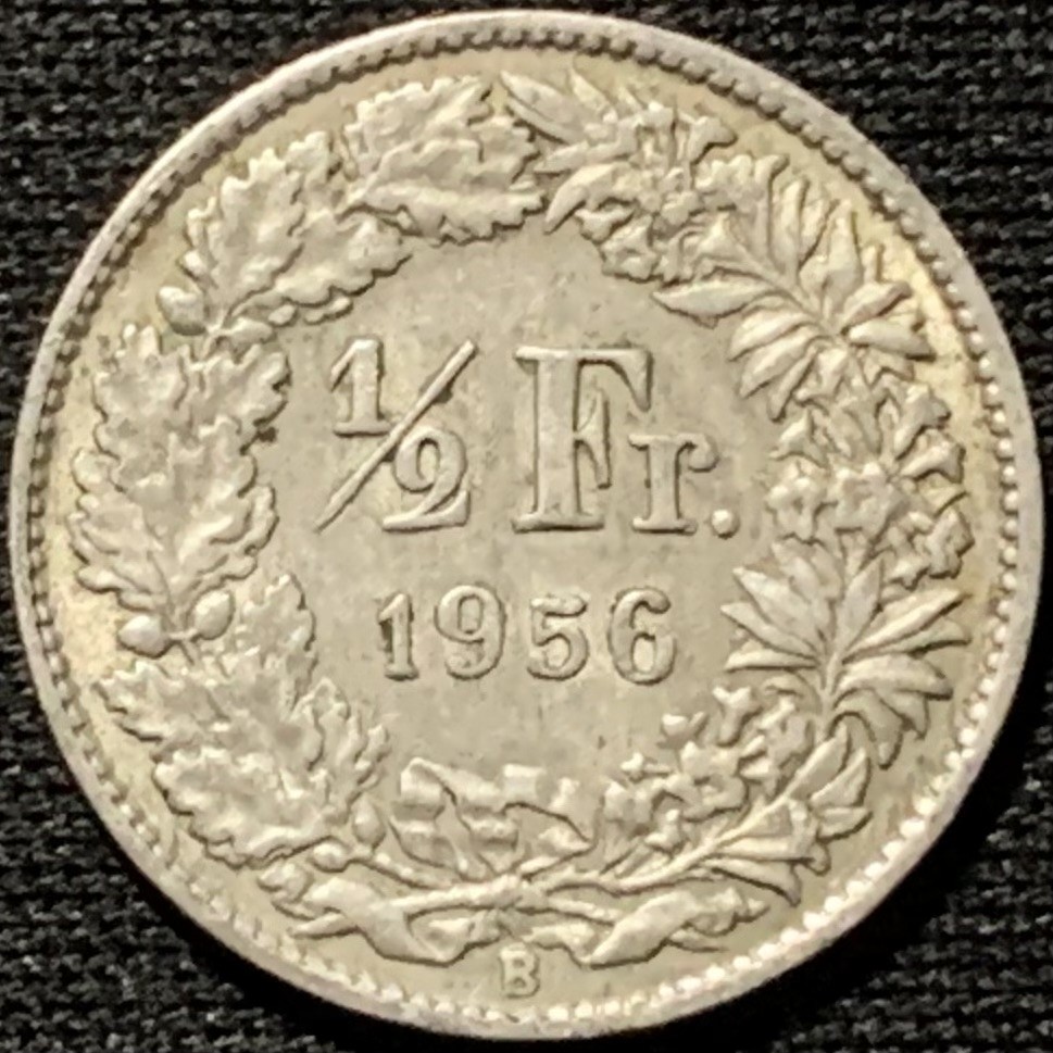 紫瑗钱币——第264期拍卖 瑞士 1956年 赫尔维蒂亚 1/2法郎 2.5克 0.835银