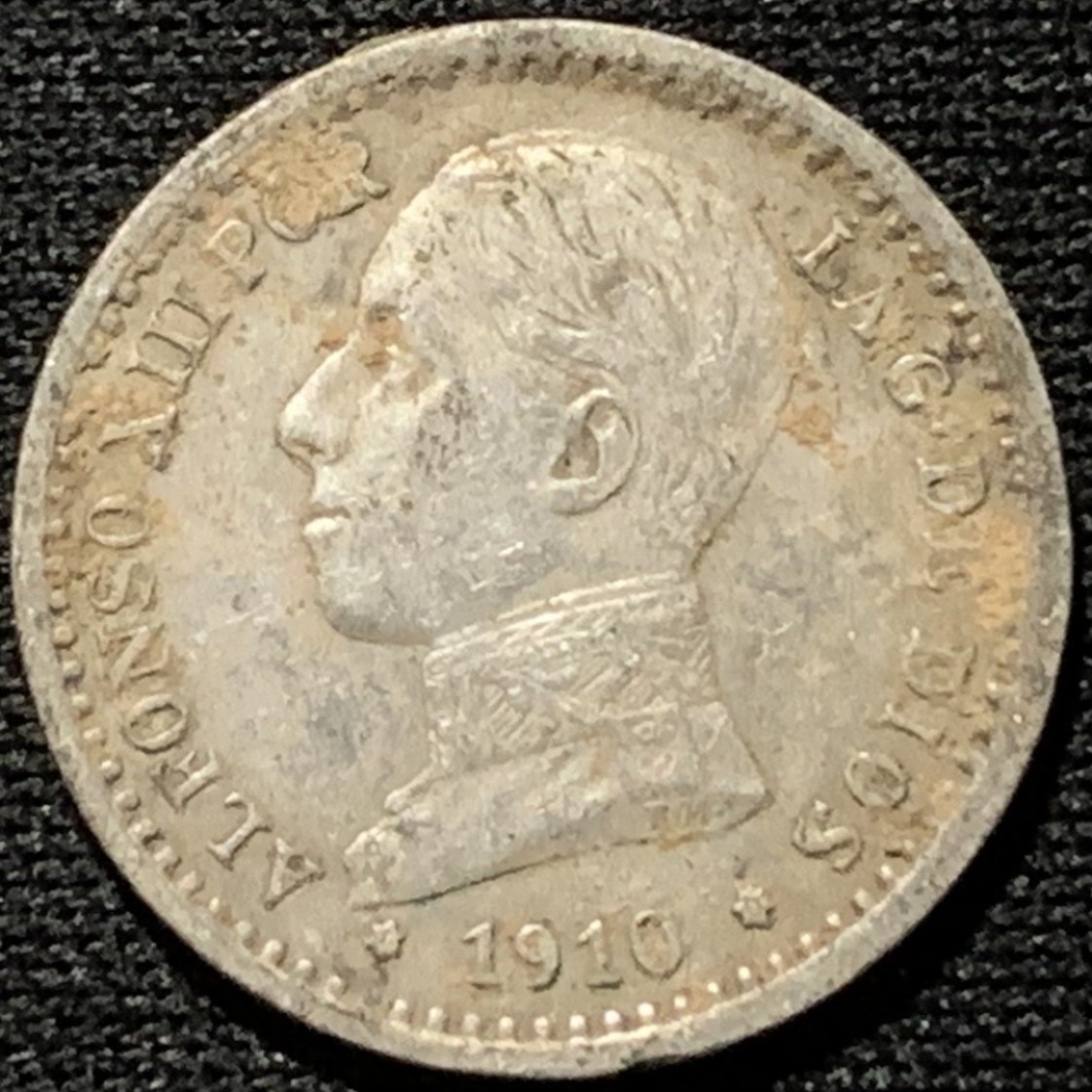 紫瑗钱币——第264期拍卖 西班牙 1910年 阿方索十三世 少年头 50分 2.5克 0.835银