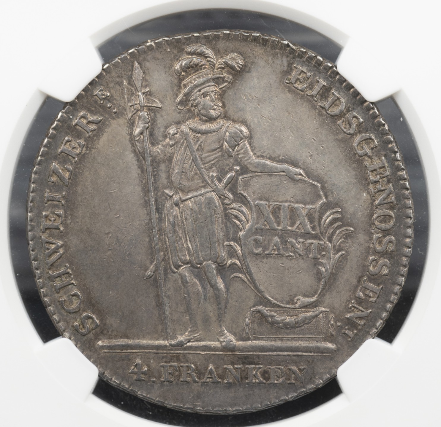 万国钱币拍卖第005期 1814瑞士卢瑟恩雇佣兵4法郎大银，原味包浆，低评状态。