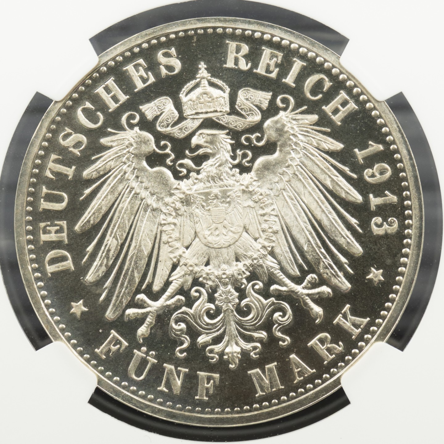 万国钱币拍卖第005期 1913德国普鲁士威廉二世军装5马克，超级镜面品，上手绝对惊艳的一枚