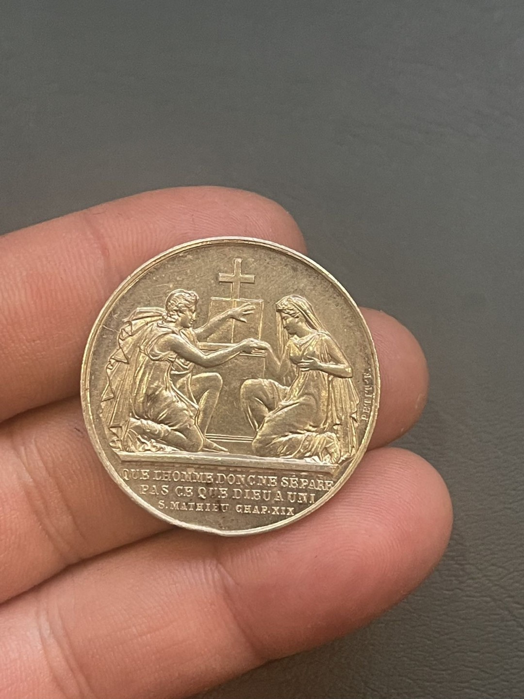 第八场，欧洲艺术章牌代币拍卖（实时专场，机器自动拍卖，请提前出好价格） 法国结婚纪念银章（边有伤）