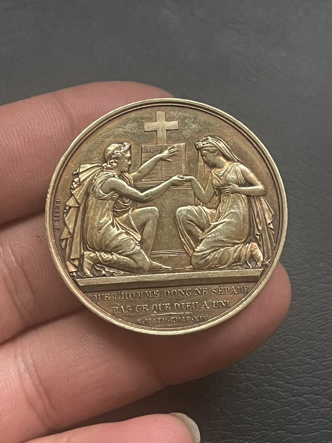 第八场，欧洲艺术章牌代币拍卖（实时专场，机器自动拍卖，请提前出好价格） 法国结婚较大规格镀金银章（39mm）