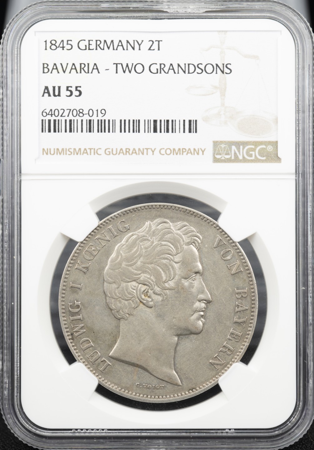 万国钱币拍卖第005期 1845巴伐利亚皇孙2泰勒大银，历史泰勒中最漂亮最受欢迎的品种，去年63成交过3万。