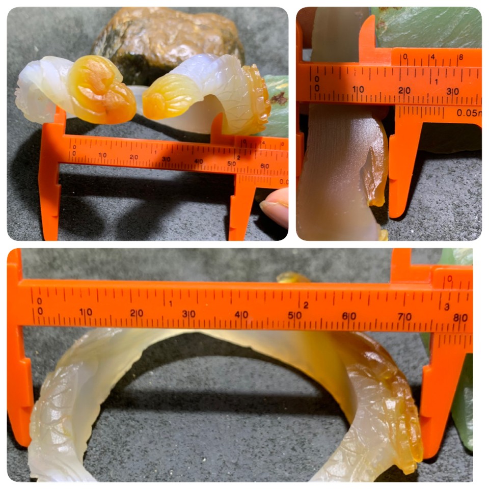 精美亚光马达加斯加玛瑙龙凤开口手镯一只