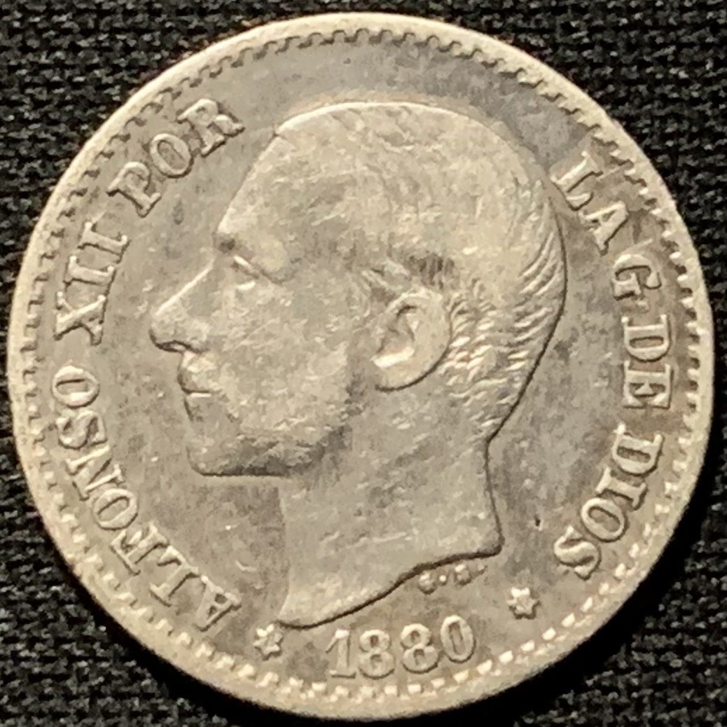 紫瑗钱币——第264期拍卖 西班牙 1880年 阿方索十二世 50分 2.5克 0.835银