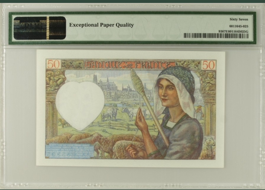 收藏联盟Quantum Auction 第246期拍卖 法国1942年50法郎 PMG67 红顶商人