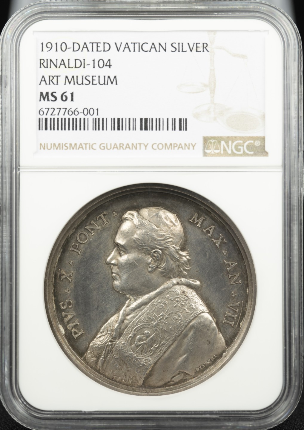 万国钱币拍卖第005期 1910教皇国皮尤斯十世艺术博物馆大银章，加厚盒。