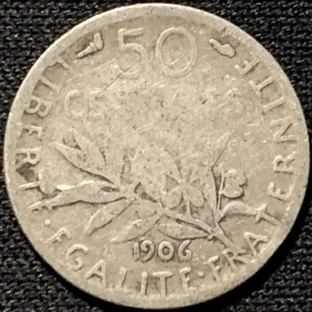 紫瑗钱币——第264期拍卖 法国 1906年 播种女神 50分 2.5克 0.835银