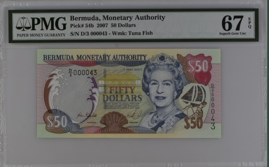 收藏联盟Quantum Auction 第246期拍卖 百慕大2007年50元 PMG67 冠军分 小号