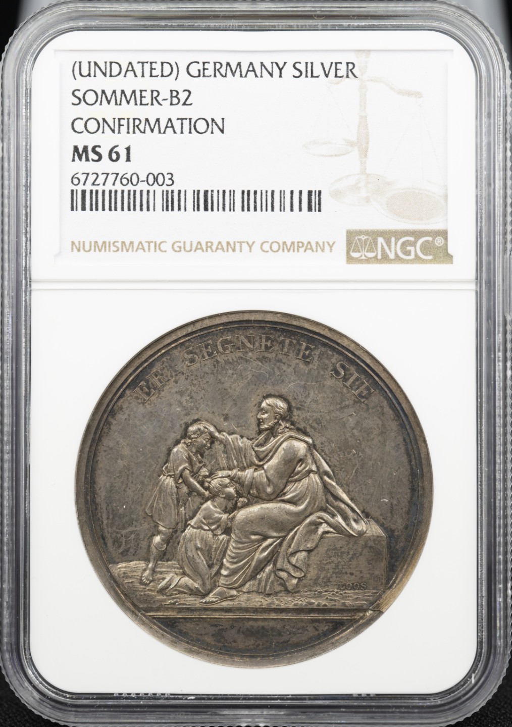 万国钱币拍卖第005期 1803年LOOS名家设计德国赫斯特洗礼祝福纪念大银章，40MM,原盒取出