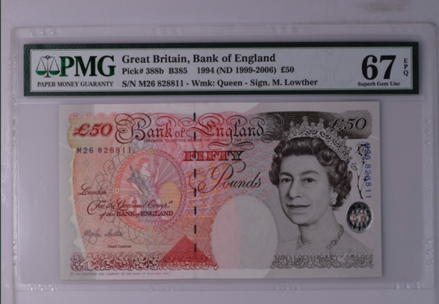 收藏联盟Quantum Auction 第246期拍卖 英国1999-2006年50镑 PMG67 b版