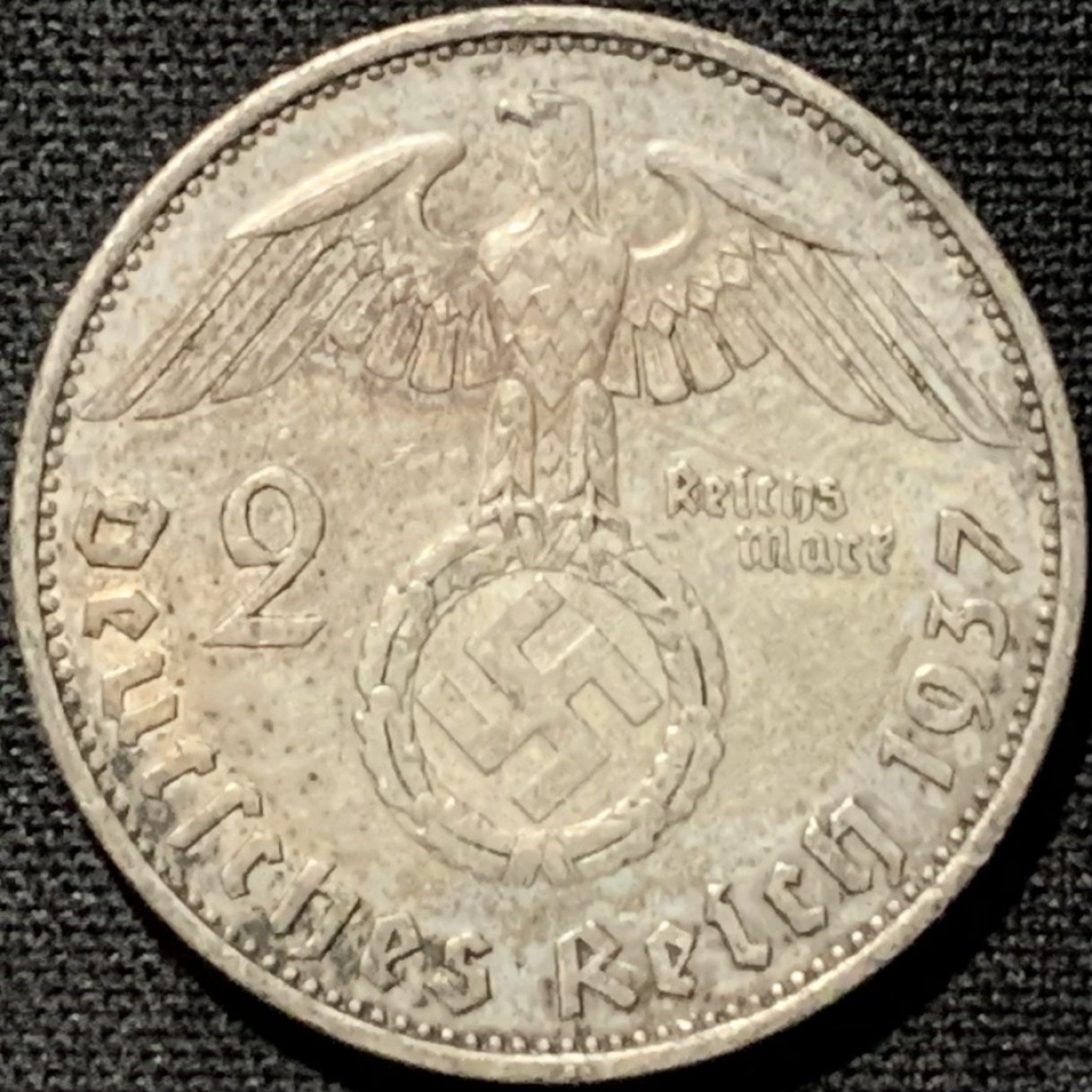 紫瑗钱币——第264期拍卖 德国 1937年 A版 兴登堡 字符 2马克 8克 0.625银 