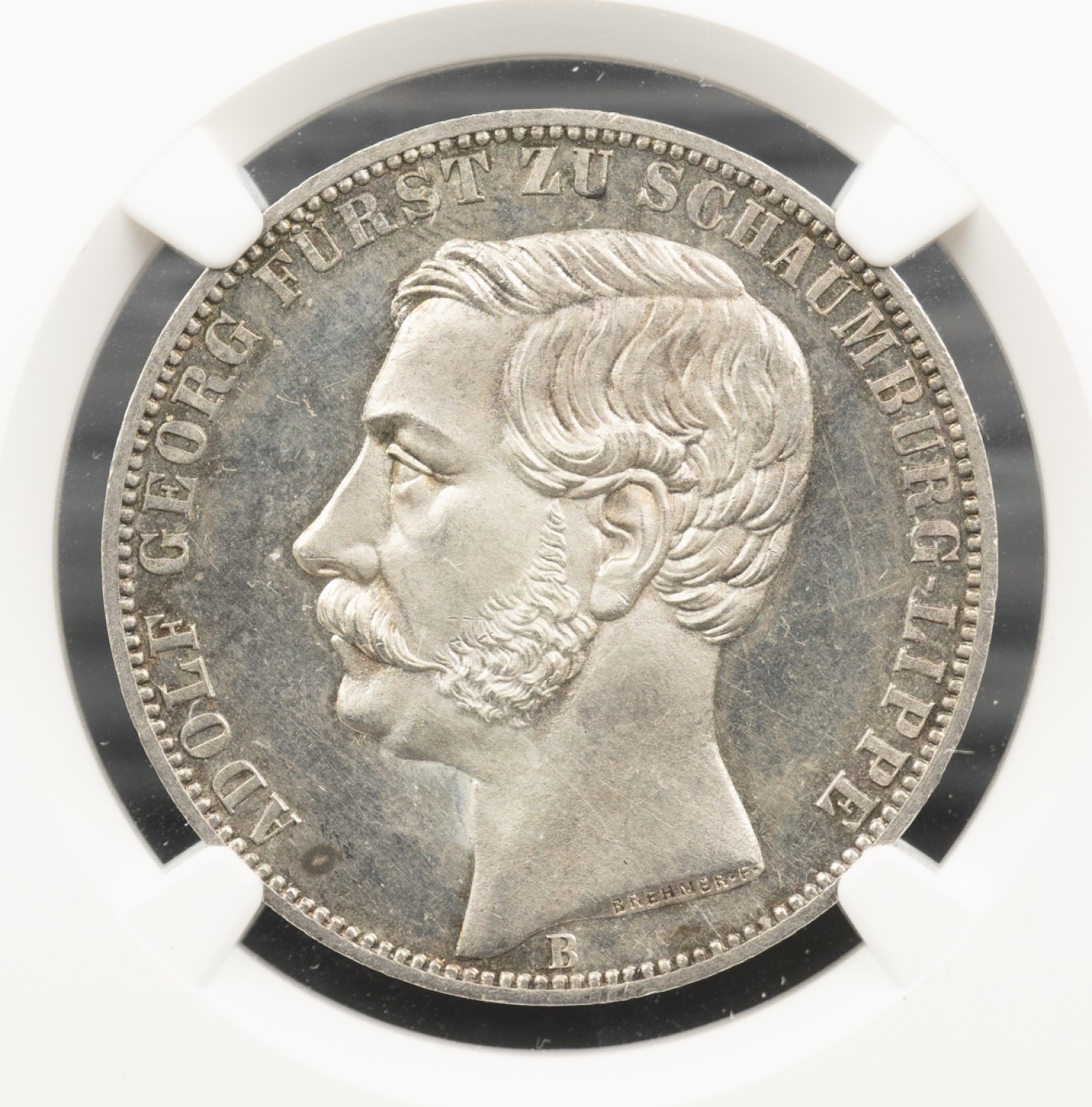 万国钱币拍卖第005期 1865年德国绍姆堡-利普镜面天使1泰勒，pl难得，略有低评，越来越难找到好品的品种。