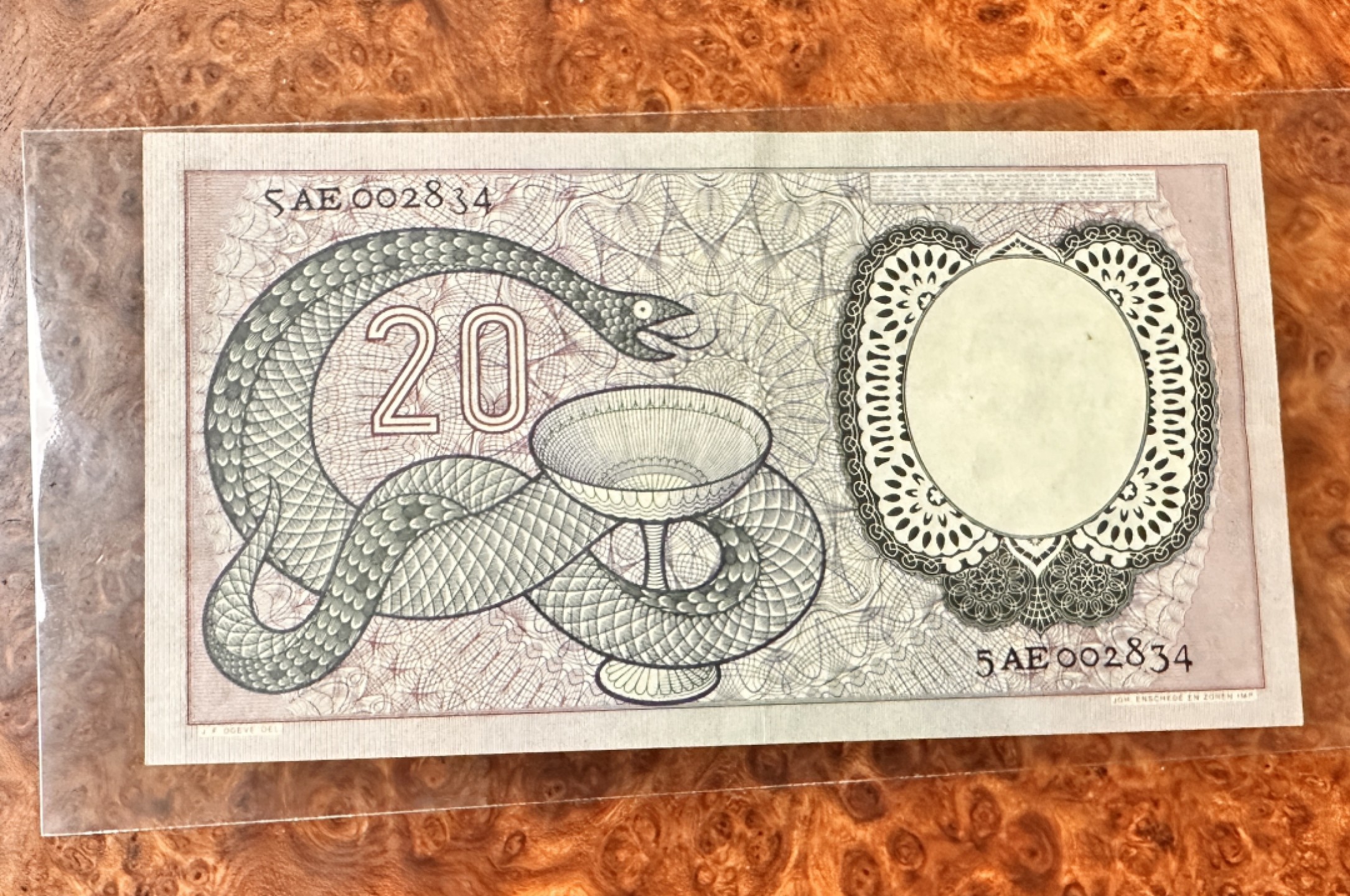 Chase Auction 第20期 - - 外钞、民国钞和人民币混合场！ 荷兰20盾，毒蛇，原票品质，品相如图，AU！50e剪壳！存世量极少 机会难得！