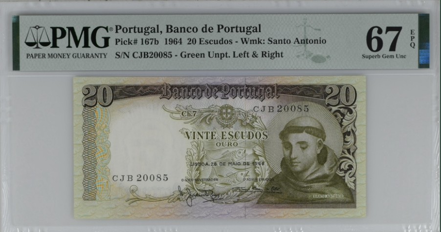 收藏联盟Quantum Auction 第246期拍卖 葡萄牙1964年20埃斯库多 PMG67 冠军分 