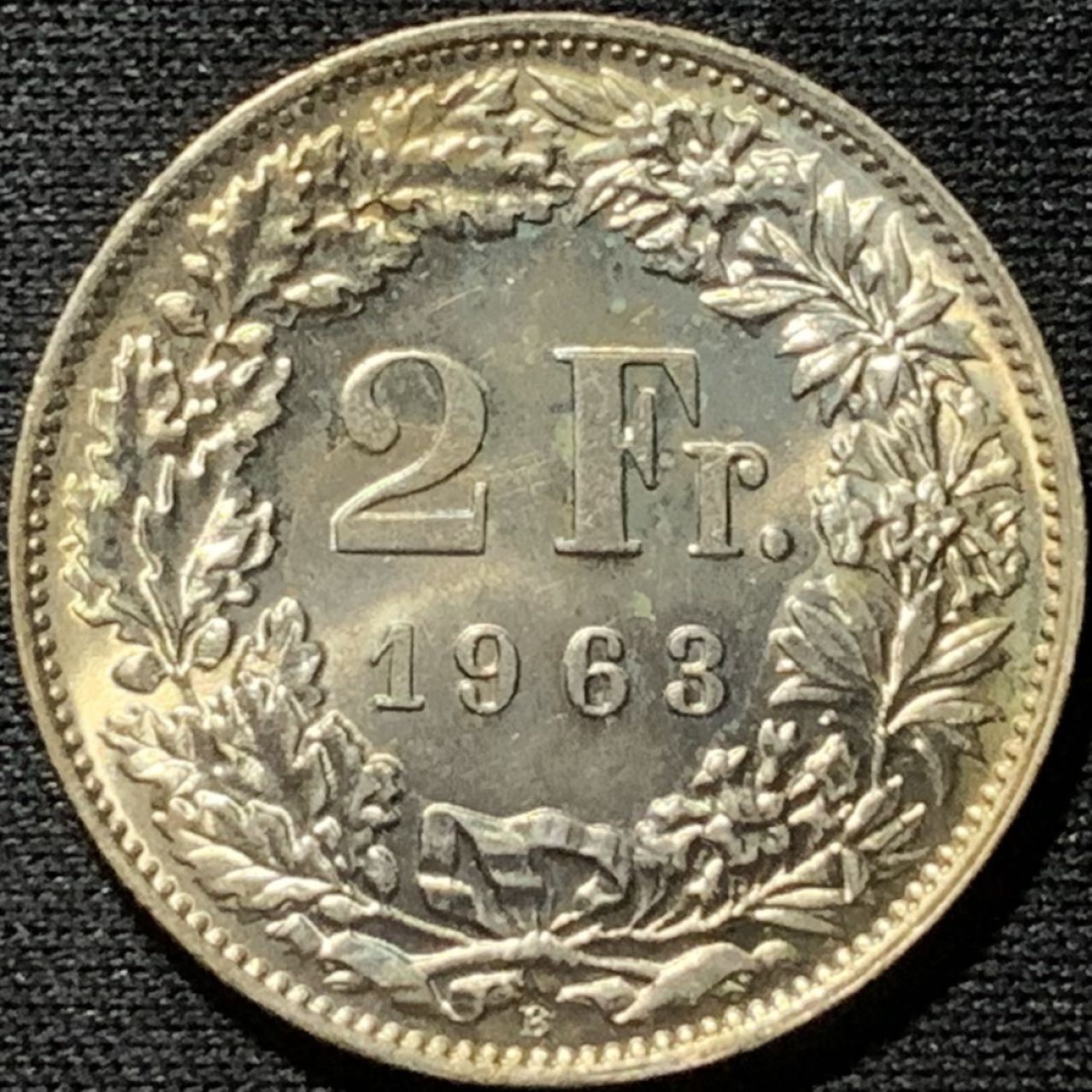 紫瑗钱币——第264期拍卖 瑞士 1963年 赫尔维蒂亚 2法郎 10克 0.835银 UNC 金黄包浆