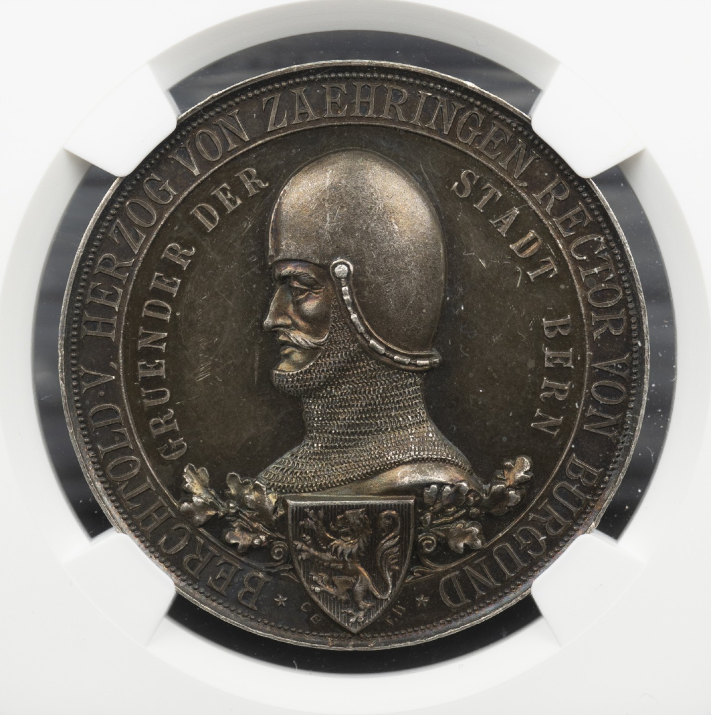 万国钱币拍卖第005期 1891年瑞士伯尔尼建城700周年纪念银章，原制木盒取出，分数开玩笑