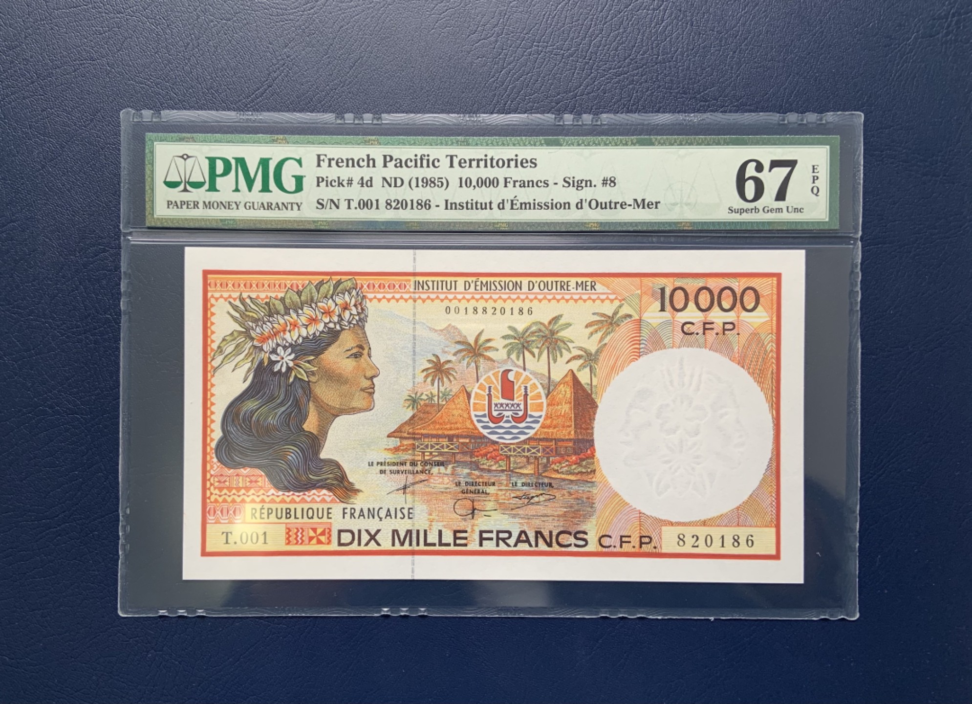 收藏联盟Quantum Auction 第246期拍卖 法属太平洋1985年10000法郎 PMG67 大票幅 双面雕刻