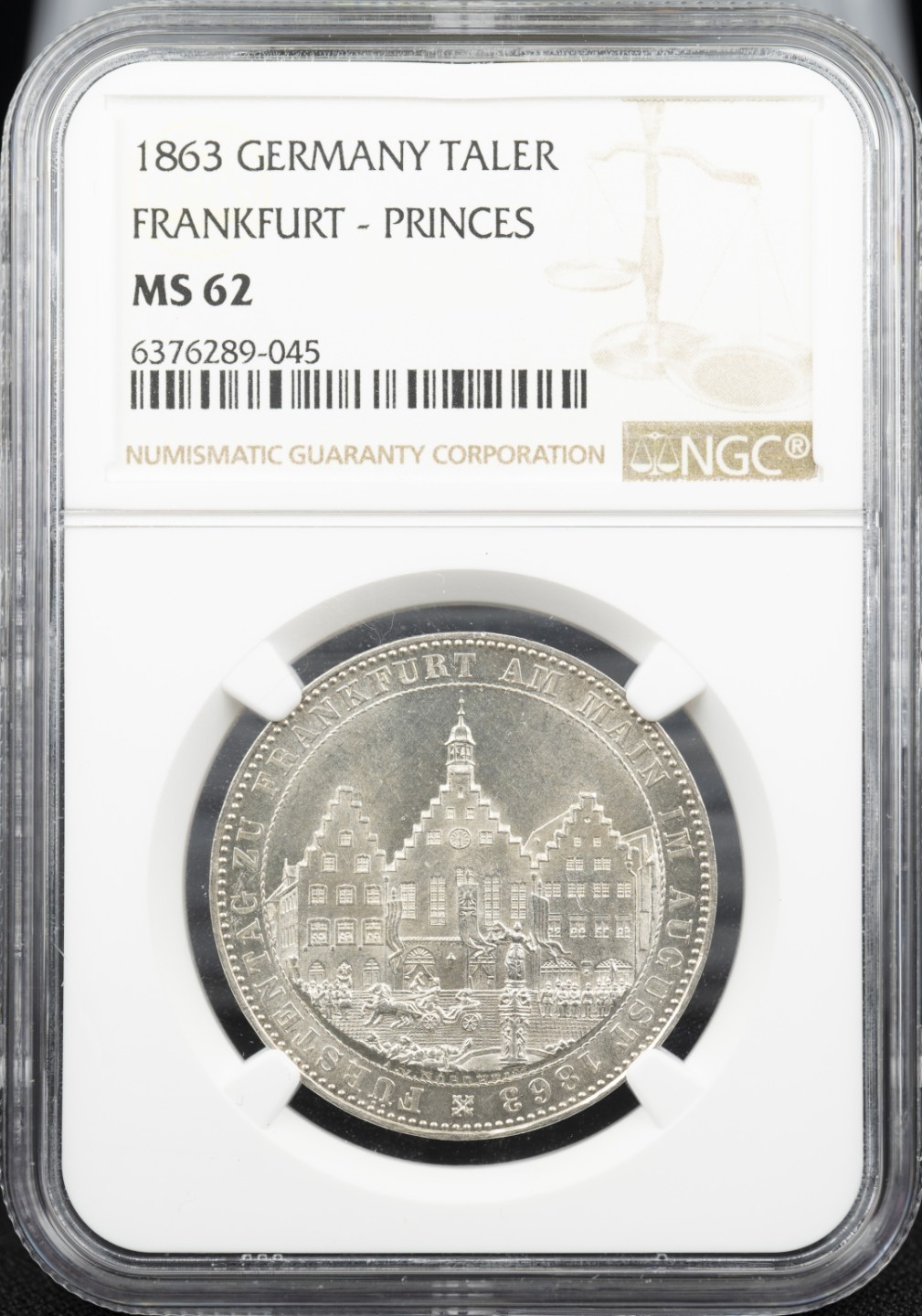 万国钱币拍卖第005期 1863法兰克福王子议会1泰勒银币，车轮转光，热门品种。