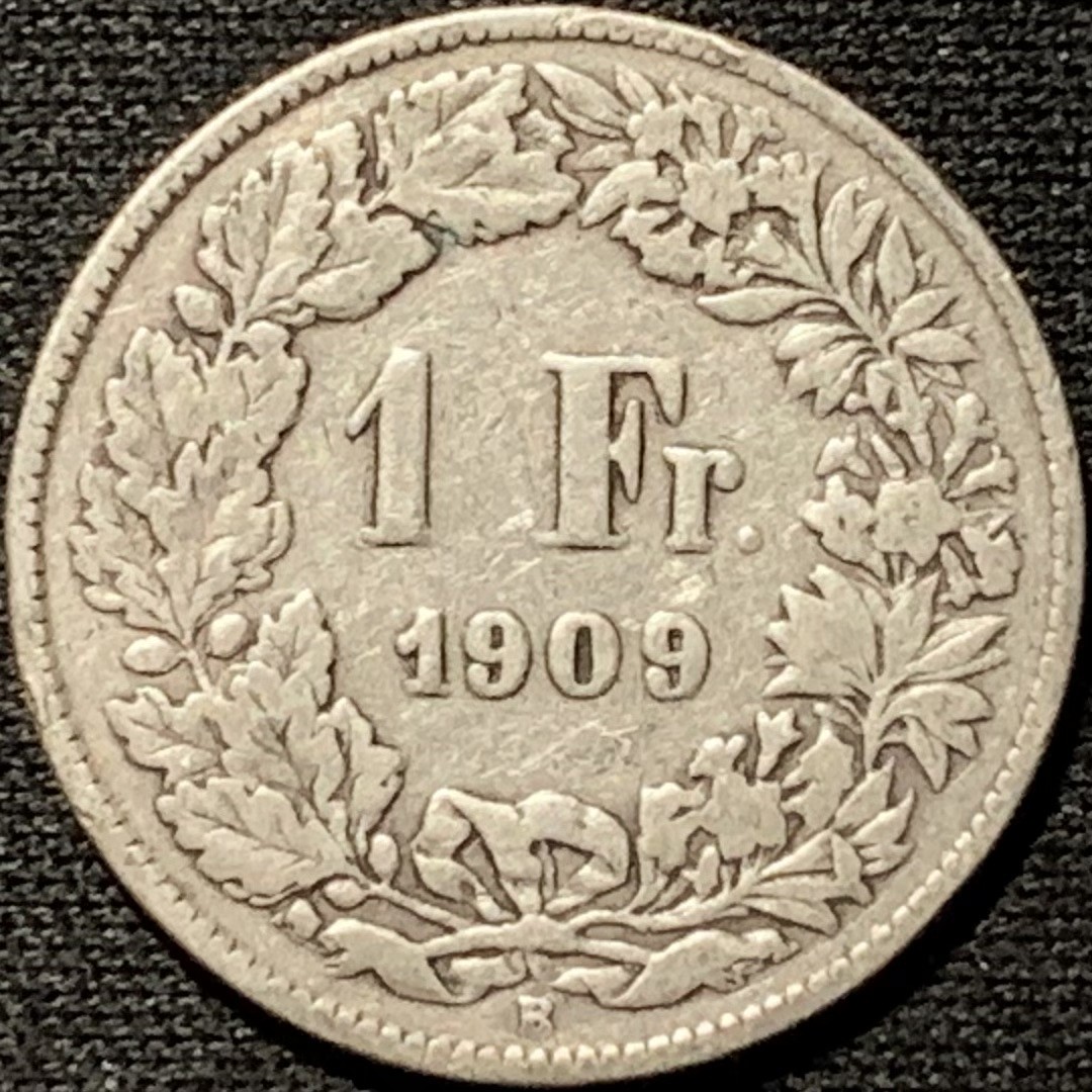 紫瑗钱币——第264期拍卖 瑞士 1909年 赫尔维蒂亚 1法郎 5克 0.835银