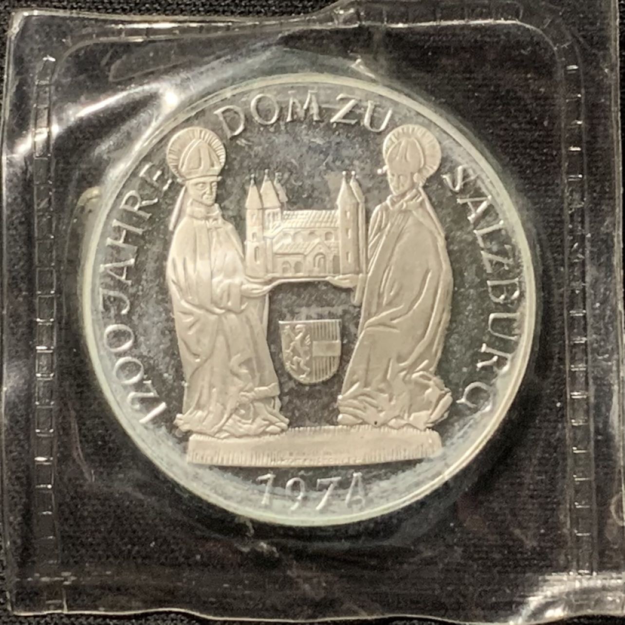 紫瑗钱币——第264期拍卖 奥地利 1974年 萨尔茨堡大教堂1200周年 50先令 20克 0.64银 精制 原封