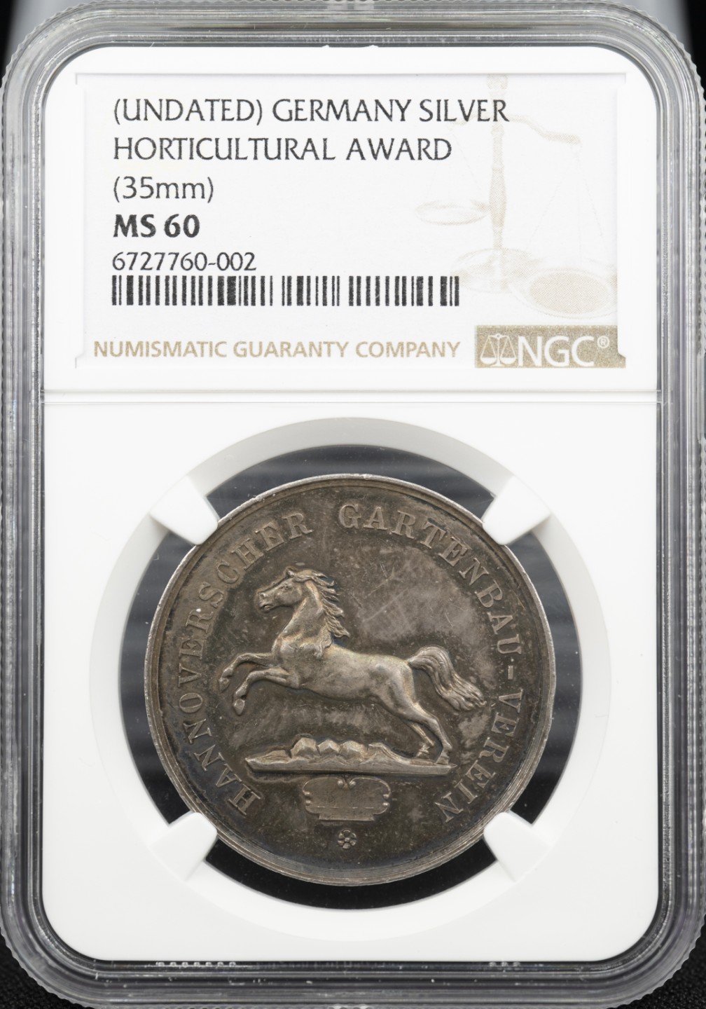 万国钱币拍卖第005期 19世纪德国汉诺威园艺协会颁发的飞马荣誉成就纪念银章，35MM
