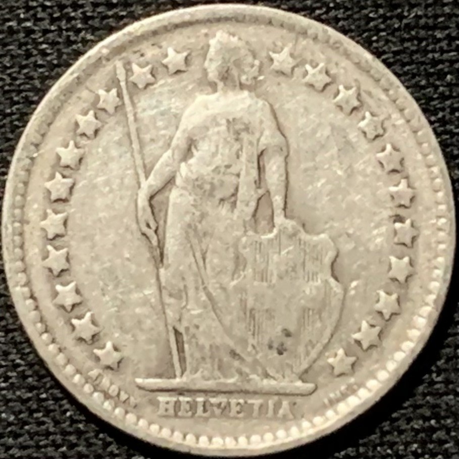 紫瑗钱币——第264期拍卖 瑞士 1921年 赫尔维蒂亚 1/2法郎 2.5克 0.835银