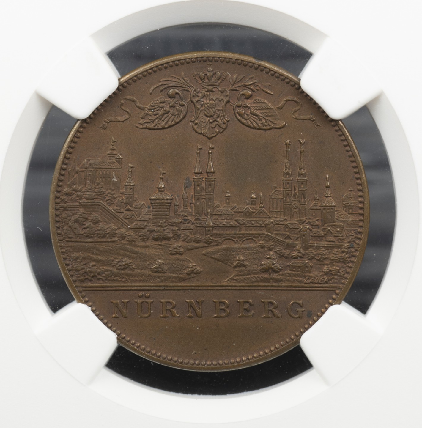 万国钱币拍卖第005期 1861年德国纽伦堡歌唱节城市景观纪念铜章，31MM