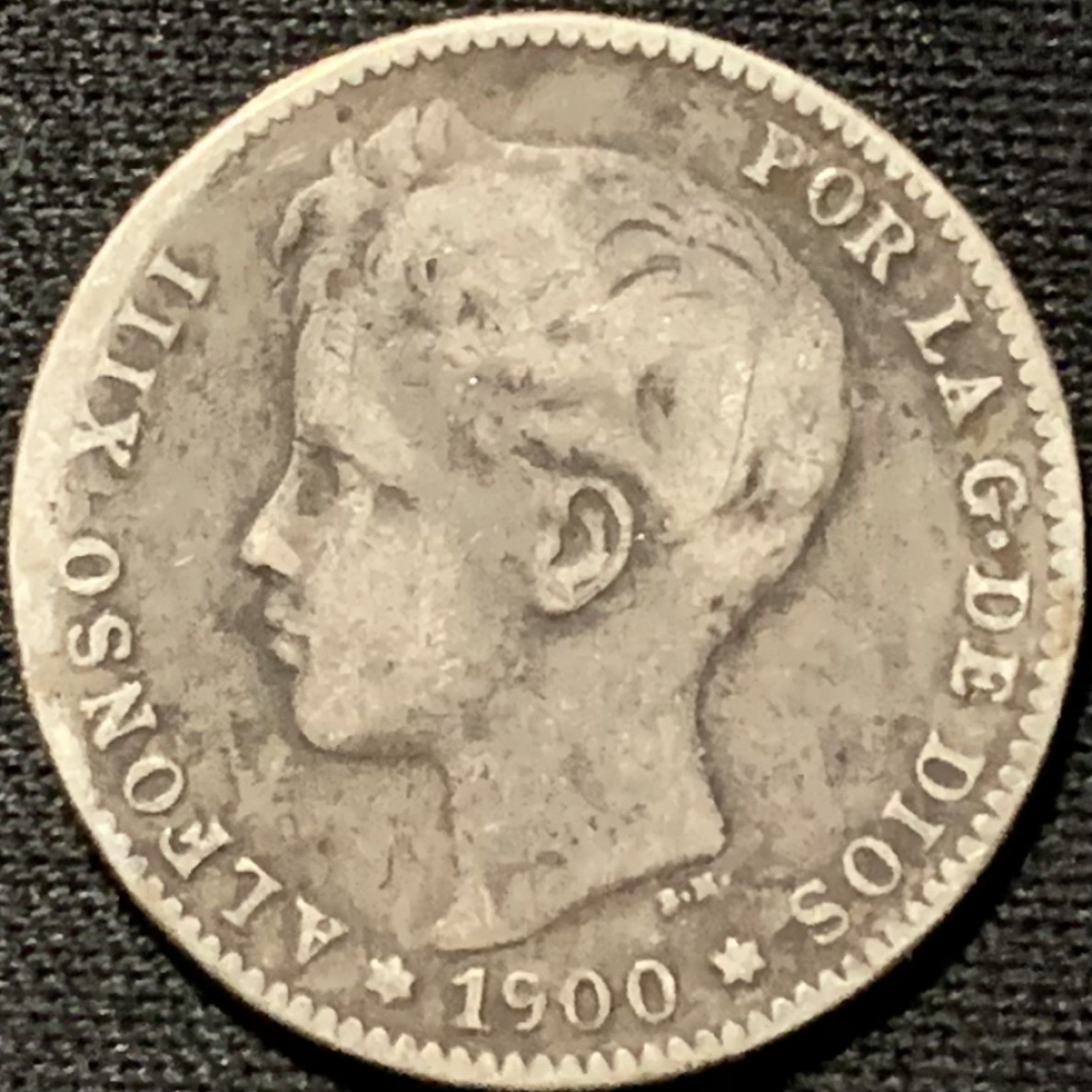 紫瑗钱币——第264期拍卖 西班牙 1900年 阿方索十三世 1比塞塔 5克 0.835银